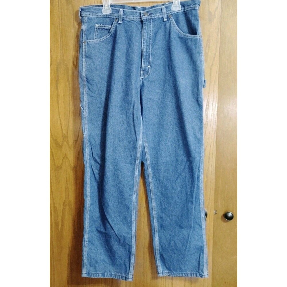 Vintage KEY Apparel Mens Blue Jeans Size 34x32 Denim Workwear Carpenter